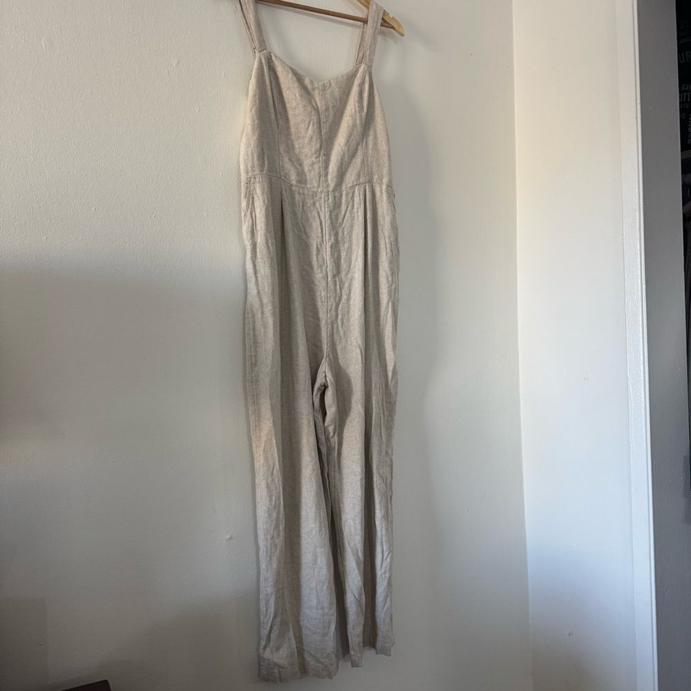 Old Navy L Linen Blend Jumpsuit Beige Boho Beach Coastal Minimalist Cottage